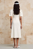 Marfim Cetim Midi Vestido de Noiva
