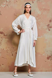 Branco A Line Mangas Longas Vestido de Noiva Convidado