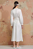 Branco A Line Mangas Longas Vestido de Noiva Convidado