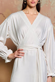 Branco A Line Mangas Longas Vestido de Noiva Convidado