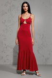 Red Satin Bainha Scoop Vestido de Noiva Convidado