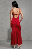 Red Satin Bainha Scoop Vestido de Noiva Convidado