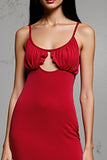 Red Satin Bainha Scoop Vestido de Noiva Convidado