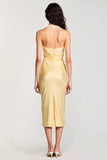 Halter amarelo bodycon midi arco vestido de casamento convidado
