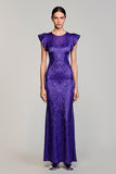 Jacquard Roxo Bainha Longos Vestido Para Casamento Convidada