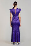 Jacquard Roxo Bainha Longos Vestido Para Casamento Convidada