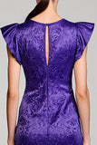 Jacquard Roxo Bainha Longos Vestido Para Casamento Convidada