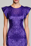 Jacquard Roxo Bainha Longos Vestido Para Casamento Convidada