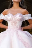 Vestido de bola branco e rosa Princesa Tulle Long Quinceanera Vestido com Apliques