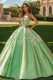 Vestido de bola verde querido longo princesa quinceanera vestido com apliques