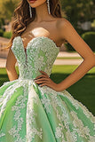 Vestido de bola verde querido longo princesa quinceanera vestido com apliques