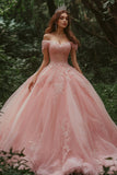 Rosa princesa tule vestido de baile longo vestido quinceanera com renda