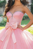 Sparkly Pink Ball Gown Tulle Querida Long Quinceanera Vestido com Arco