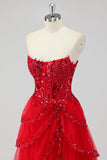 Lavanda Uma Linha Strapless Sequins Corset Tiered Prom Dress com Fenda