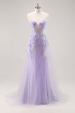 Vestido de baile de formatura de espartilho sem alças lilás com sobreposição destacável