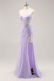 Vestido de baile de formatura de espartilho sem alças lilás com sobreposição destacável