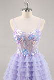 Tule roxo em camadas uma linha Homecoming Dress com apliques