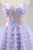 Tule roxo em camadas uma linha Homecoming Dress com apliques