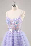 Tule roxo em camadas uma linha Homecoming Dress com apliques