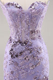 Strapless friso bodycon vestido roxo Homecoming com apliques