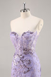 Strapless friso bodycon vestido roxo Homecoming com apliques