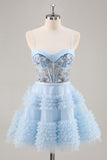 Blue Beaded Uma Linha Corset Homecoming Dress