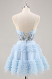 Blue Beaded Uma Linha Corset Homecoming Dress