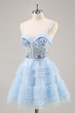 Blue Beaded Uma Linha Corset Homecoming Dress
