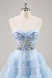 Blue Beaded Uma Linha Corset Homecoming Dress