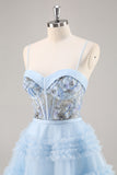 Blue Beaded Uma Linha Corset Homecoming Dress