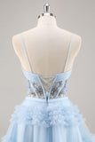 Blue Beaded Uma Linha Corset Homecoming Dress