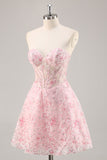 Espartilho cor-de-rosa A Line Strapless Homecoming Dress com apliques