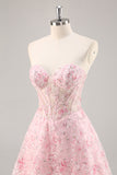 Espartilho cor-de-rosa A Line Strapless Homecoming Dress com apliques