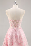 Espartilho cor-de-rosa A Line Strapless Homecoming Dress com apliques