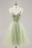 Verde A Line Appliqued Corset Homecoming Dress