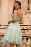 Verde A Line Appliqued Corset Homecoming Dress