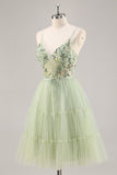 Green Applique Corset A Line Homecoming Dress