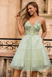 Verde A Line Appliqued Corset Homecoming Dress