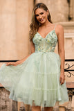 Verde A Line Appliqued Corset Homecoming Dress
