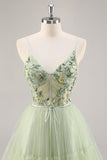 Green Applique Corset A Line Homecoming Dress