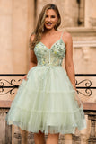 Verde A Line Appliqued Corset Homecoming Dress