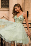 Verde A Line Appliqued Corset Homecoming Dress