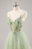 Green Applique Corset A Line Homecoming Dress
