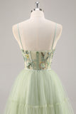 Green Applique Corset A Line Homecoming Dress