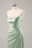 Sage Green cetim sem alças vestido longo dama de honra com fenda