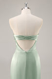 Sage Green cetim sem alças vestido longo dama de honra com fenda