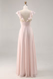 Candy Pink Cap mangas Ruched longo vestido de dama de honra com Sash