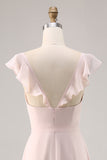 Candy Pink Cap mangas Ruched longo vestido de dama de honra com Sash