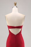 Vermelho escuro Ruched Chiffon espaguete alças longo vestido de dama de honra com fenda