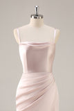 Candy Rosa Cetim Sereia Ruched Long Vestido de Dama de Honra com Fenda
